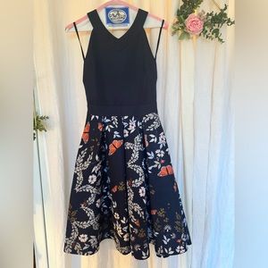 TED BAKER LONDON Bethah Kyoto 0 Navy Blue Floral Dress with Pockets